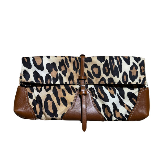 Authentic TUMI Animal Print Nylon & Tan Leather Foldover Clutch LMT. Travelcore - Picture 1 of 14